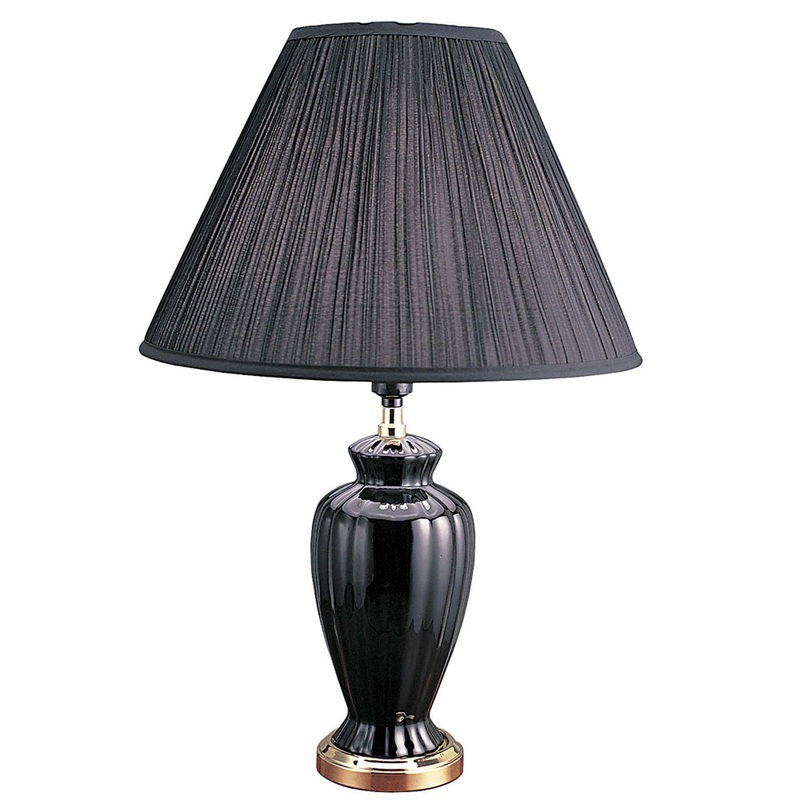 Gold Bedside Table Lamp With Black Empire Shade By Homeroots