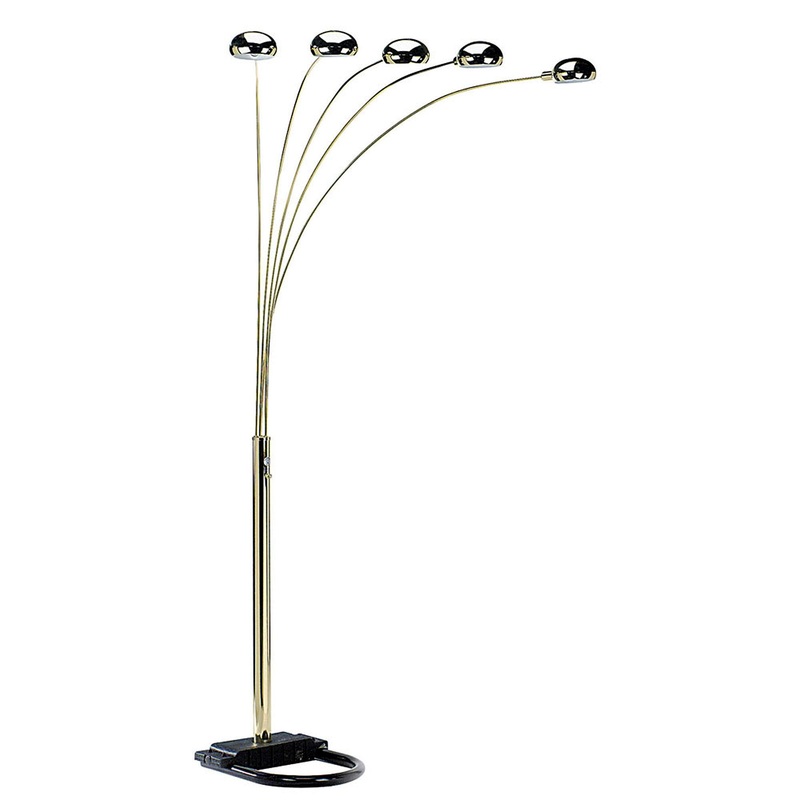 Gold Five Light Arc Floor Lamp With Brass Metal Dome Shade By Homeroots