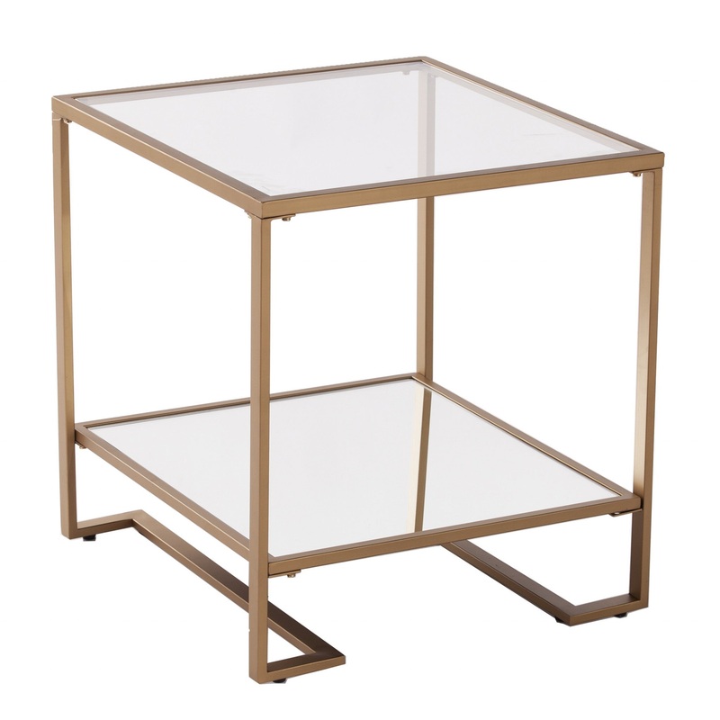 Gold Glass And Iron Square Mirrored End Table With Shelf By Homeroots