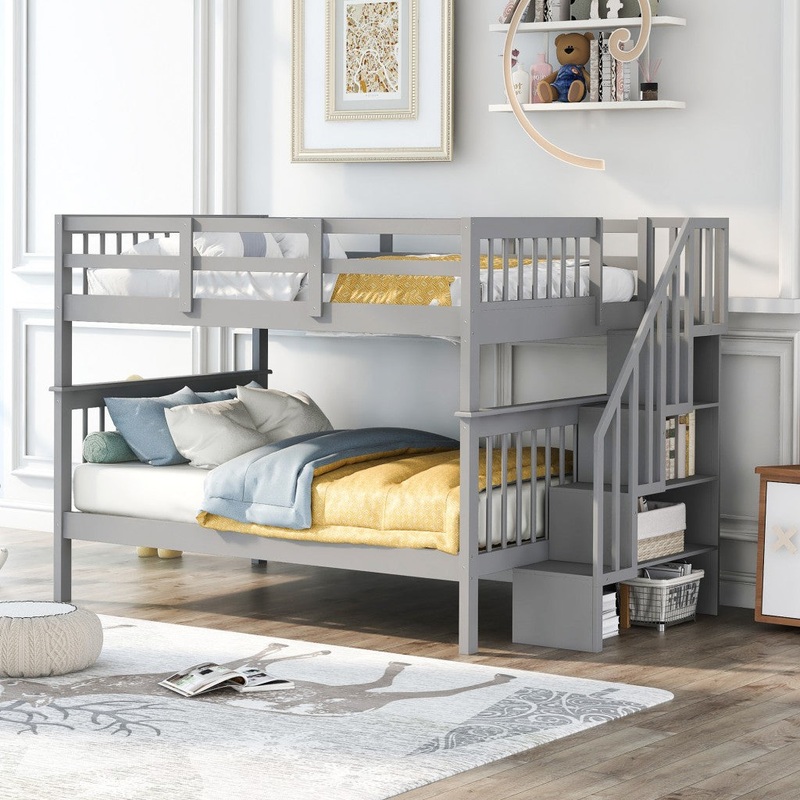 Gray Double Full Size Stairway Bunk Bed By Homeroots