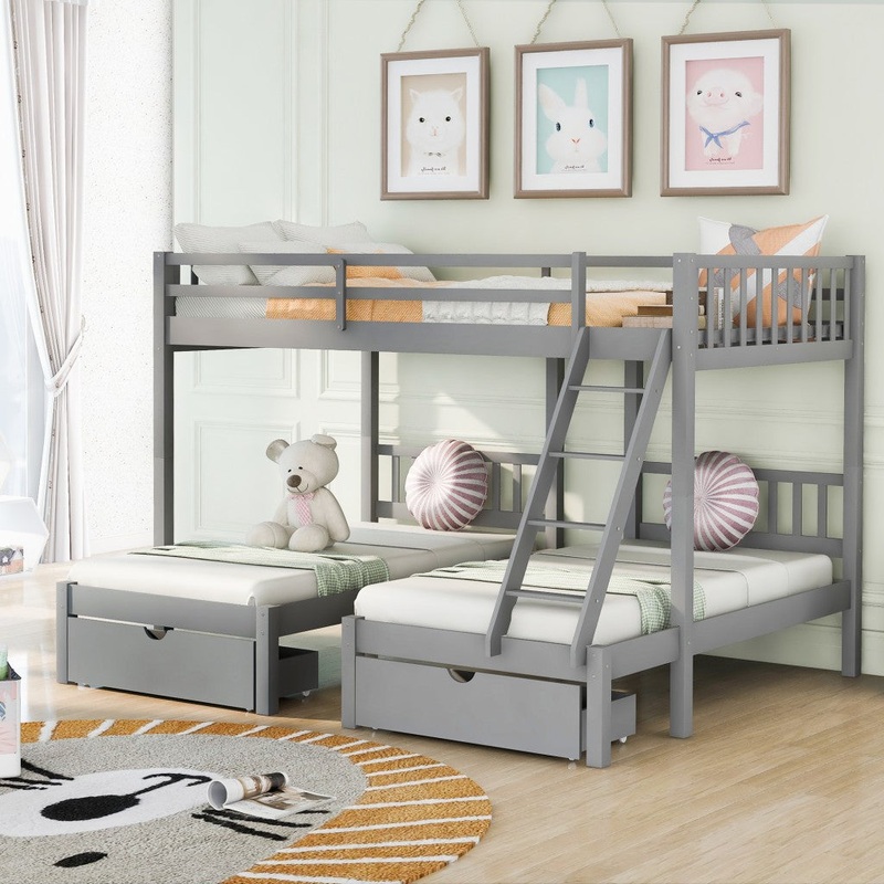 Gray Full Over Double Twin Triple Bunk Beds With Drawers By Homeroots