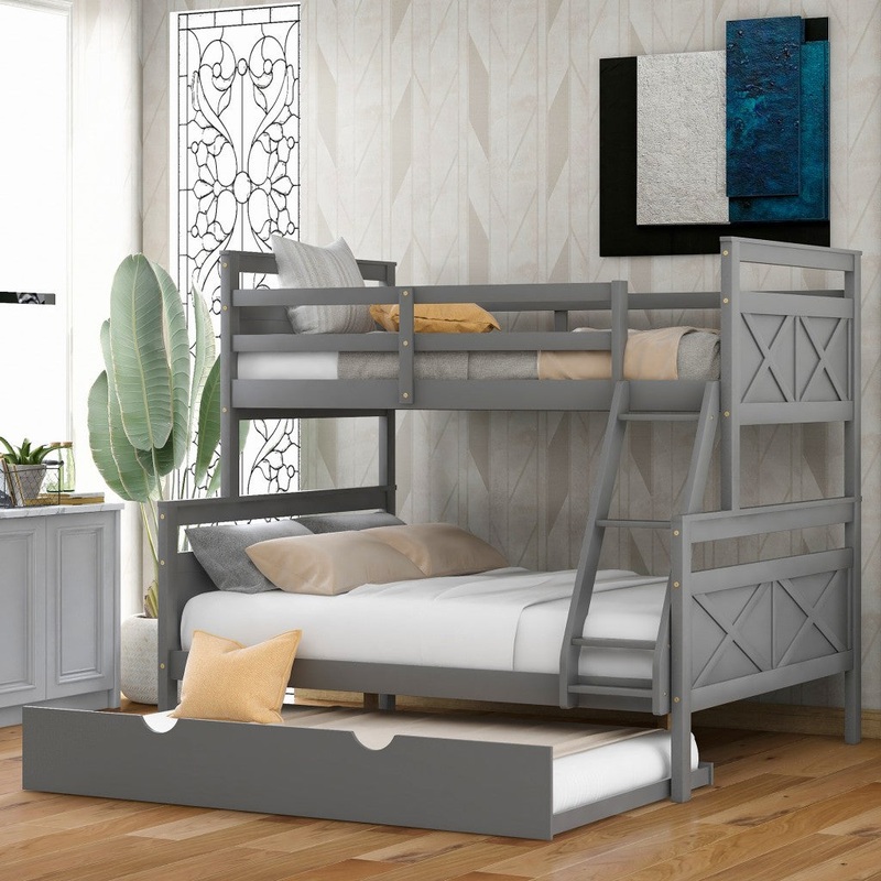 Gray Twin Over Full Size Bunk Bed With Trundle By Homeroots
