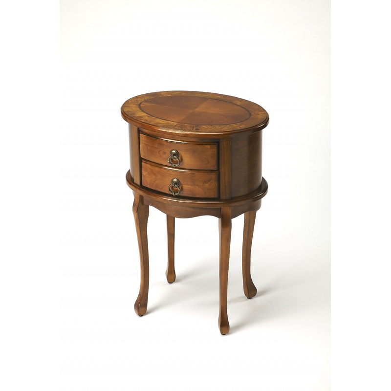 Medium Brown And Olive Ash Manufactured Wood Oval End Table With Two Drawers By Homeroots
