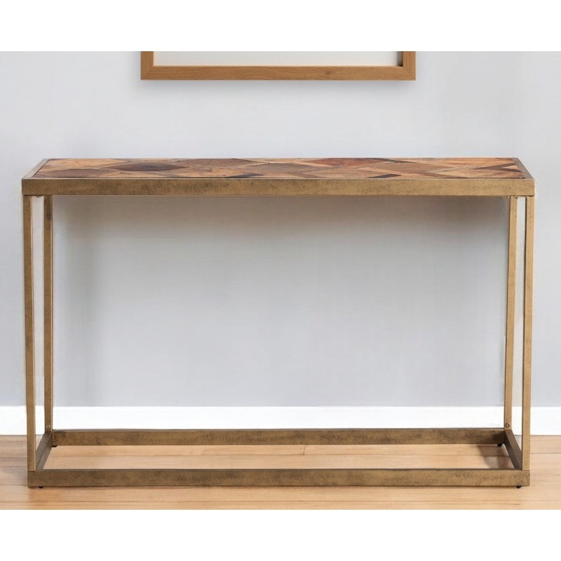 Natural and Brass Reclaimed Wood Frame Console Table By Homeroots