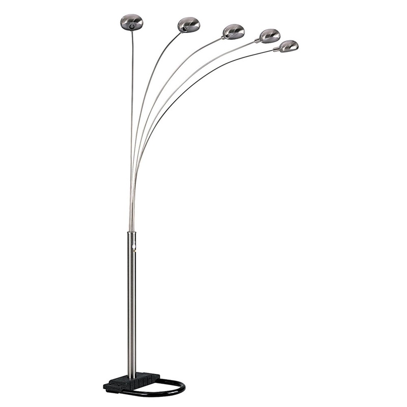 Nickel Five Lights Arc Floor Lamp With Nickel Dome Shade By Homeroots