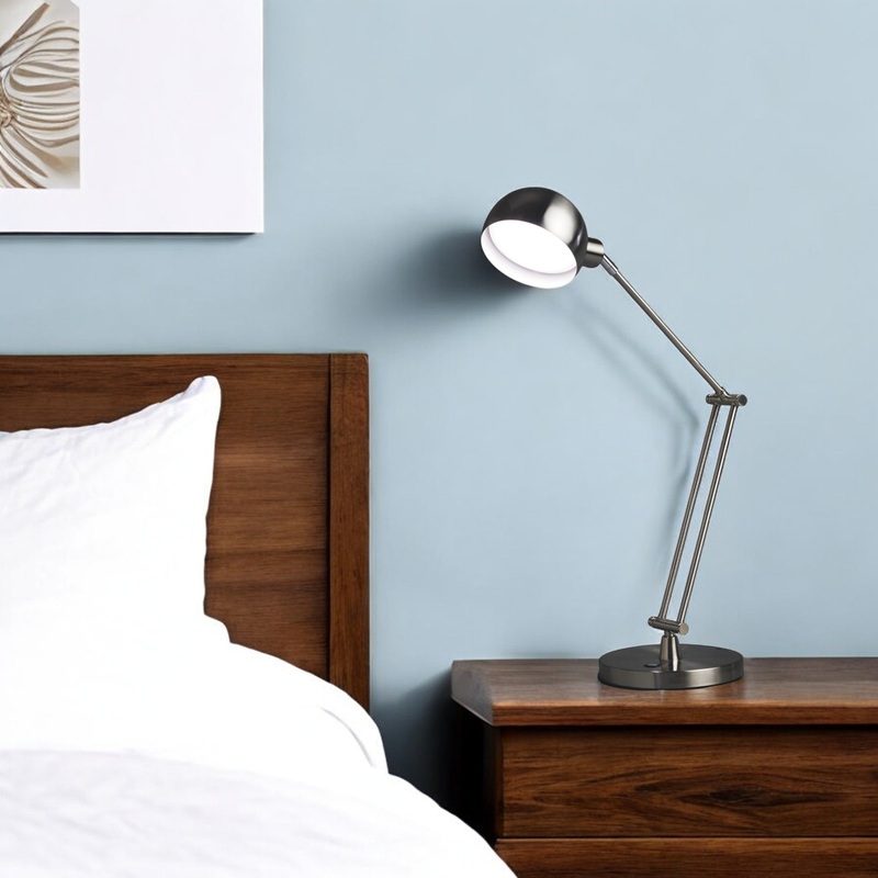 Nickel Metal Adjustable Swing Arm LED Desk Lamp With USB By Homeroots