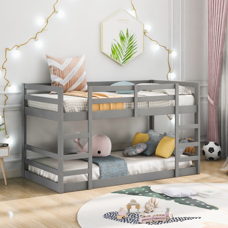 Pastel Gray Twin Over Twin Dual Ladder Bunk Bed By Homeroots