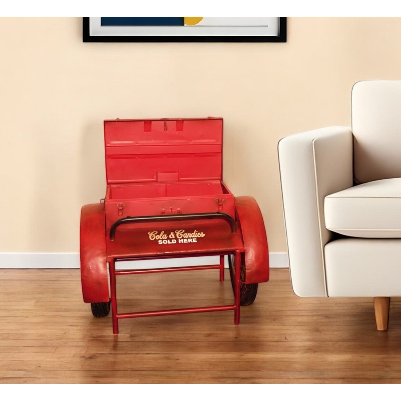 Retro Red Metal Delivery Box Accent Side Table By Homeroots