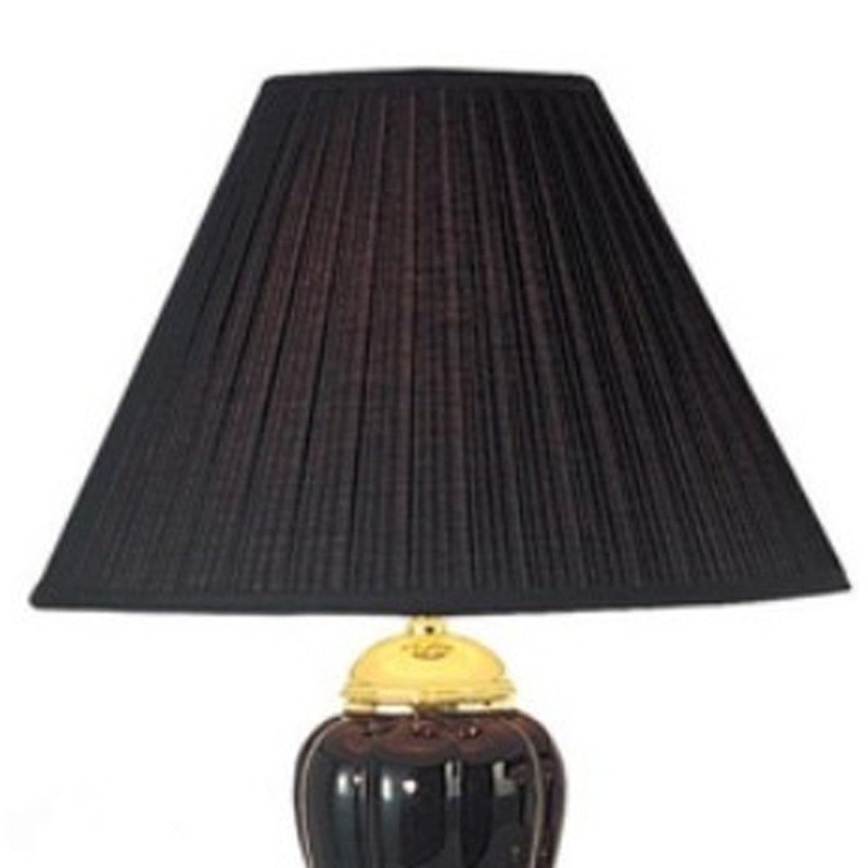 Set Of Three Gold Ceramic Bedside Floor and Table Lamp Set With Black Empire Shade By Homeroots