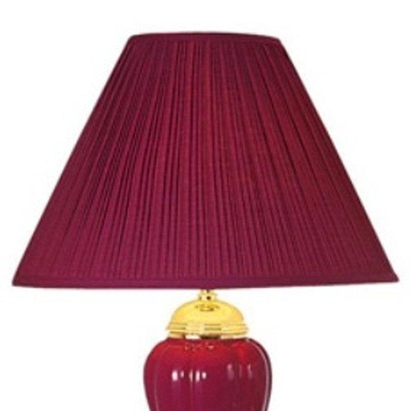 Set Of Three Gold Ceramic Bedside Floor and Table Lamp Set With Red Empire Shade By Homeroots
