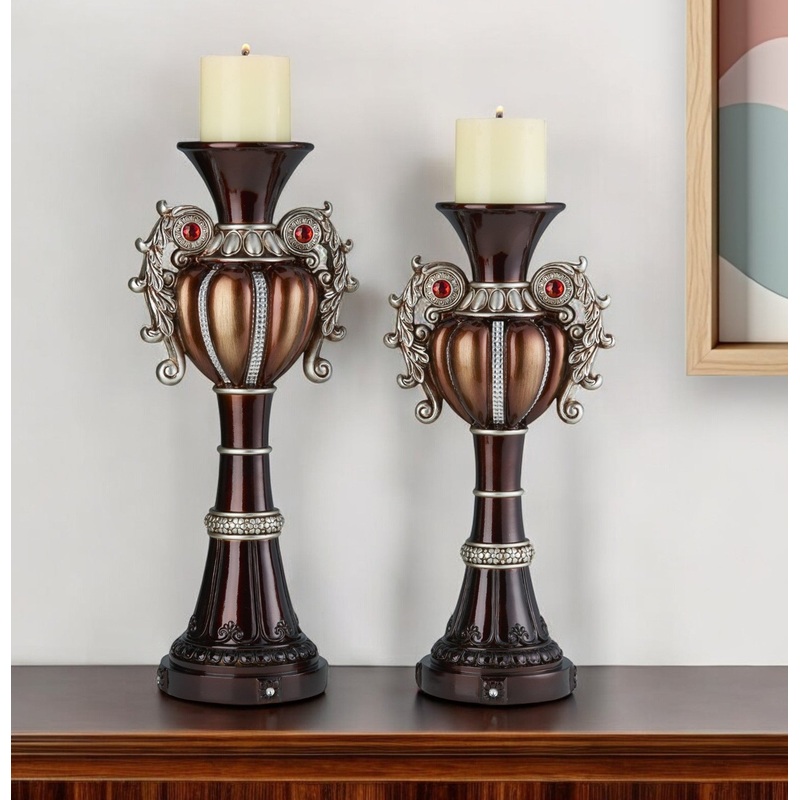 Set Of Two Bronze Tabletop Urn Shape Pillar Candle Holders By Homeroots