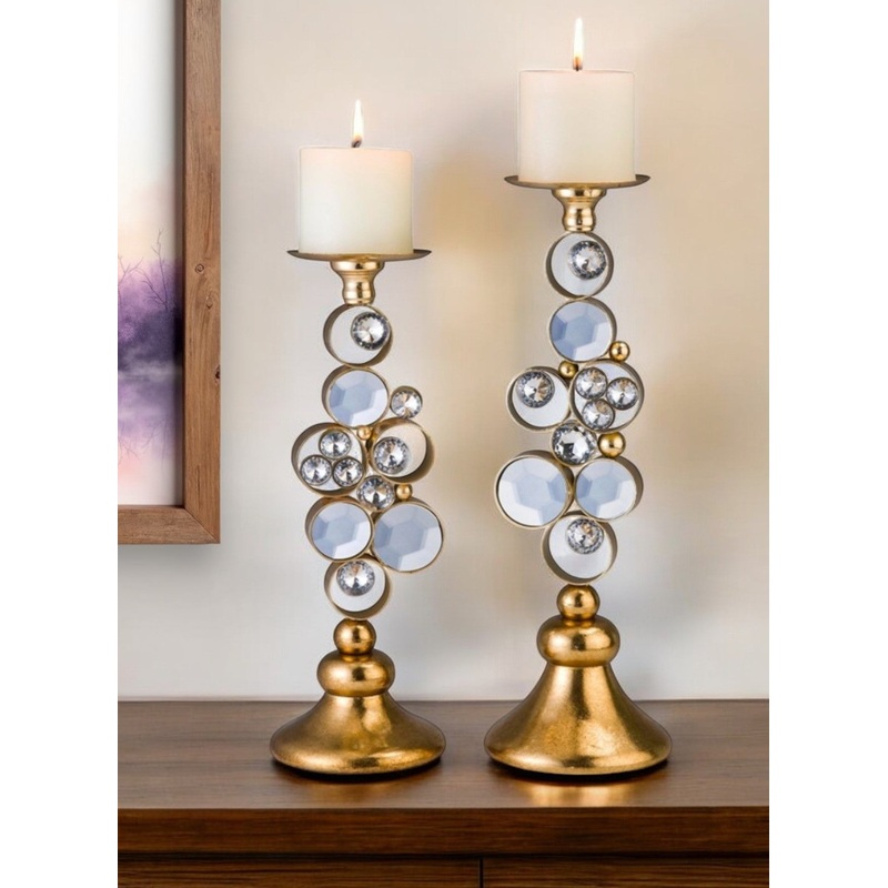 Set Of Two Gold Bling Tabletop Pillar Candle Holder By Homeroots