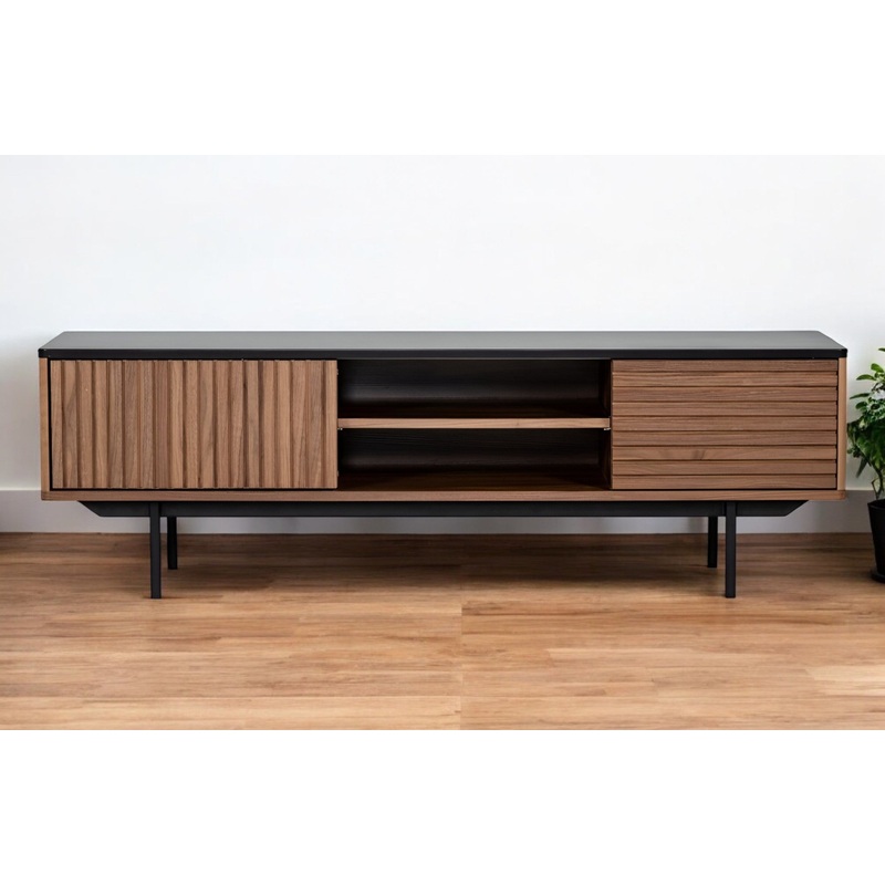 Walnut And Gray Wood Open And Enclosed Storage TV Stand By Homeroots