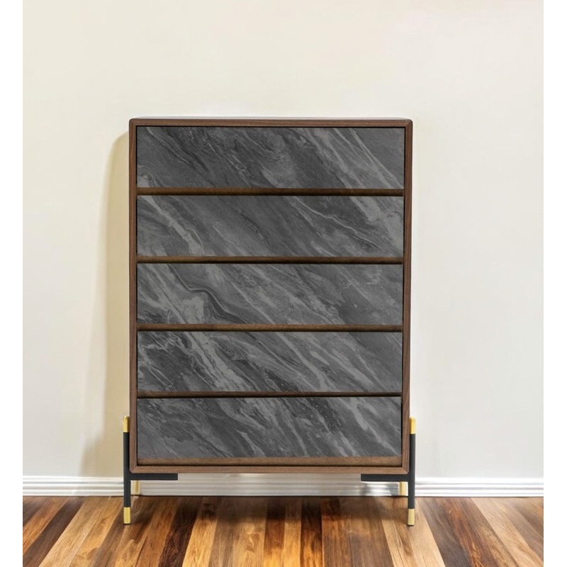 Walnut And Grey Manufactured Wood Five Drawer Chest By Homeroots