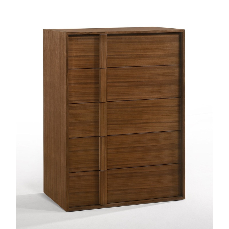 Walnut Brown Wood Contemporary Five Drawer Dresser By Homeroots