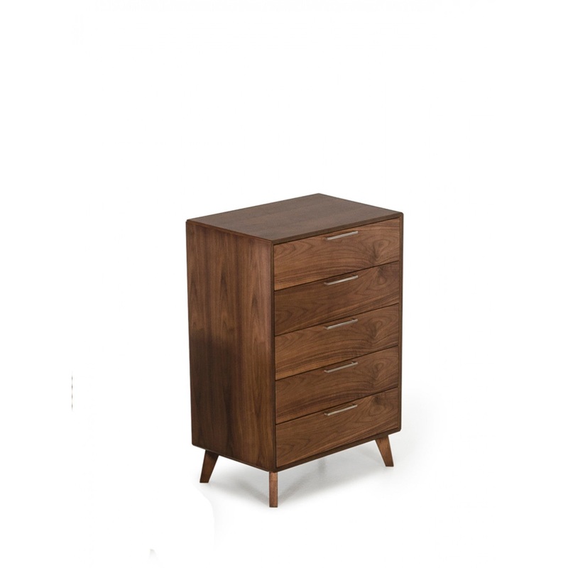 Walnut Solid Wood Five Drawer Chest By Homeroots