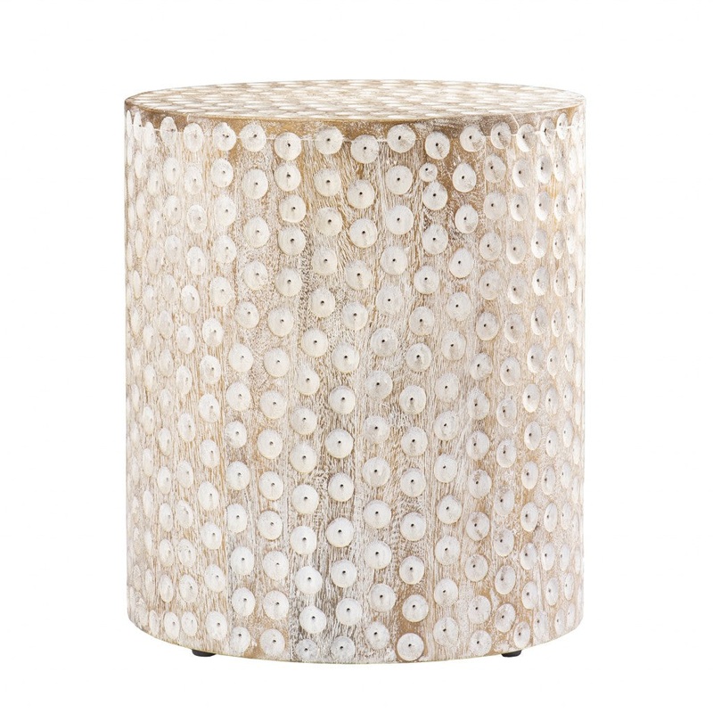 Washed White Solid Wood Round End Table By Homeroots