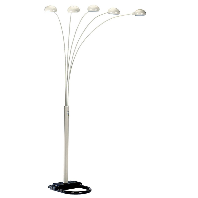 White Five Light Arc Floor Lamp With White Dome Shade By Homeroots