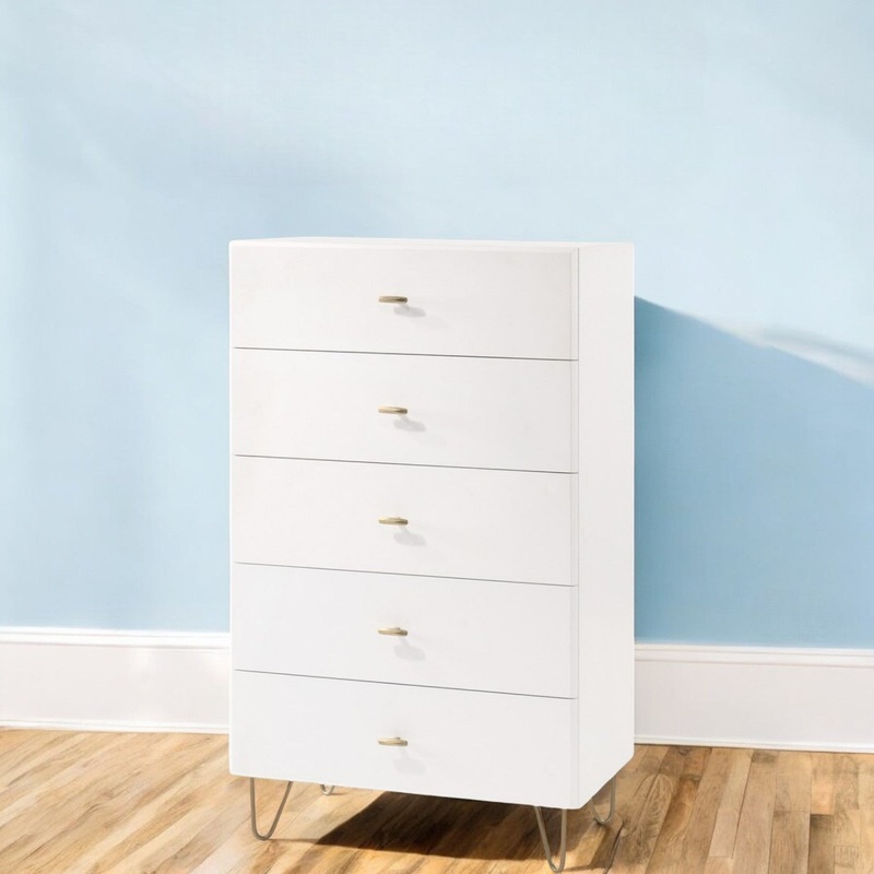 White Manufactured Wood Five Drawer Chest By Homeroots