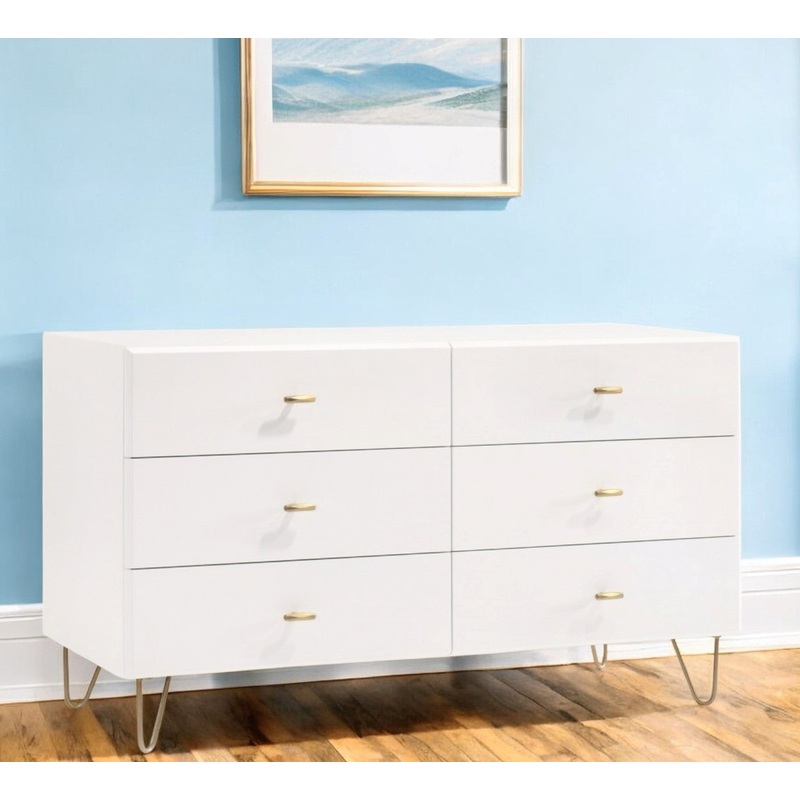 White Manufactured Wood Six Drawer Double Dresser By Homeroots