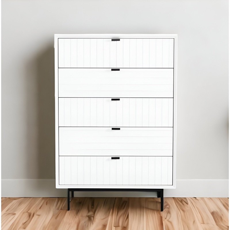 White Solid Wood Five Drawer Chest By Homeroots