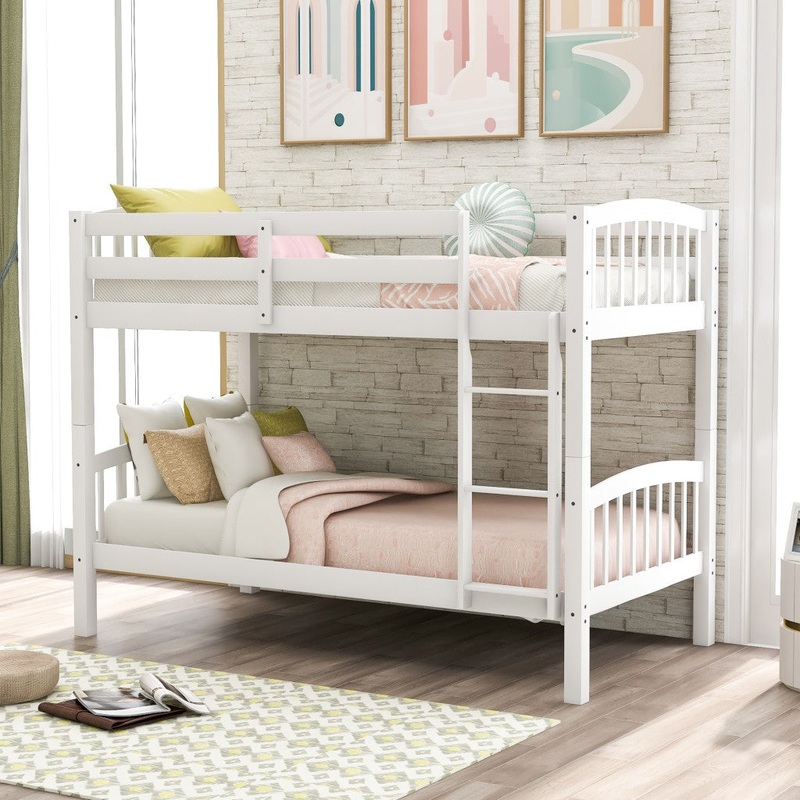 White Twin Over Twin Bunk Bed By Homeroots