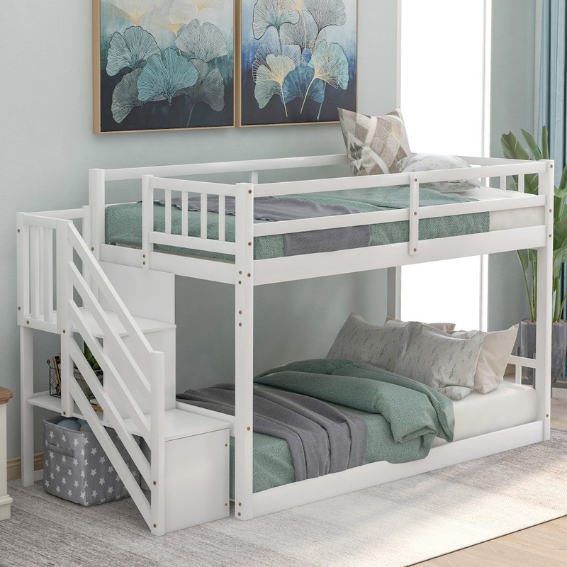 White Twin Over Twin Staircase Bunk Bed By Homeroots