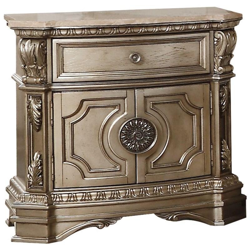 Antique Champagne Wood Poly Resin Nightstand Wmarble Top By Homeroots