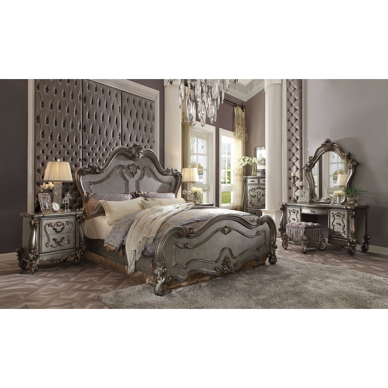 Antique Platinum Wood Poly Resin Queen Bed By Homeroots