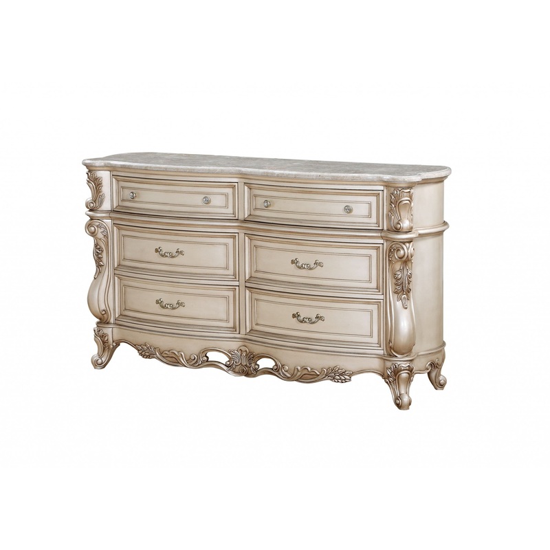 Antique White Wood Dresser Wmarble Top By Homeroots