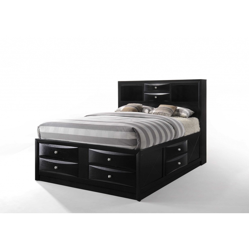 Black Multi-Drawer Queen Bed With Bookcase Headboard By Homeroots