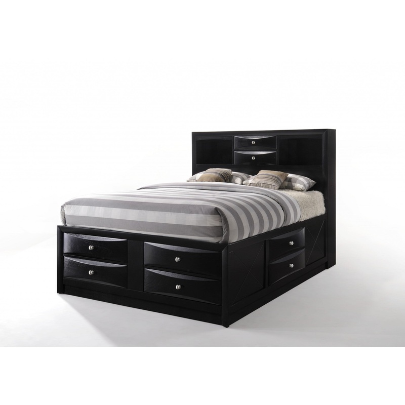 Black Multi-Drawer Wood Platform Full Bed With Pull Out Tray By Homeroots
