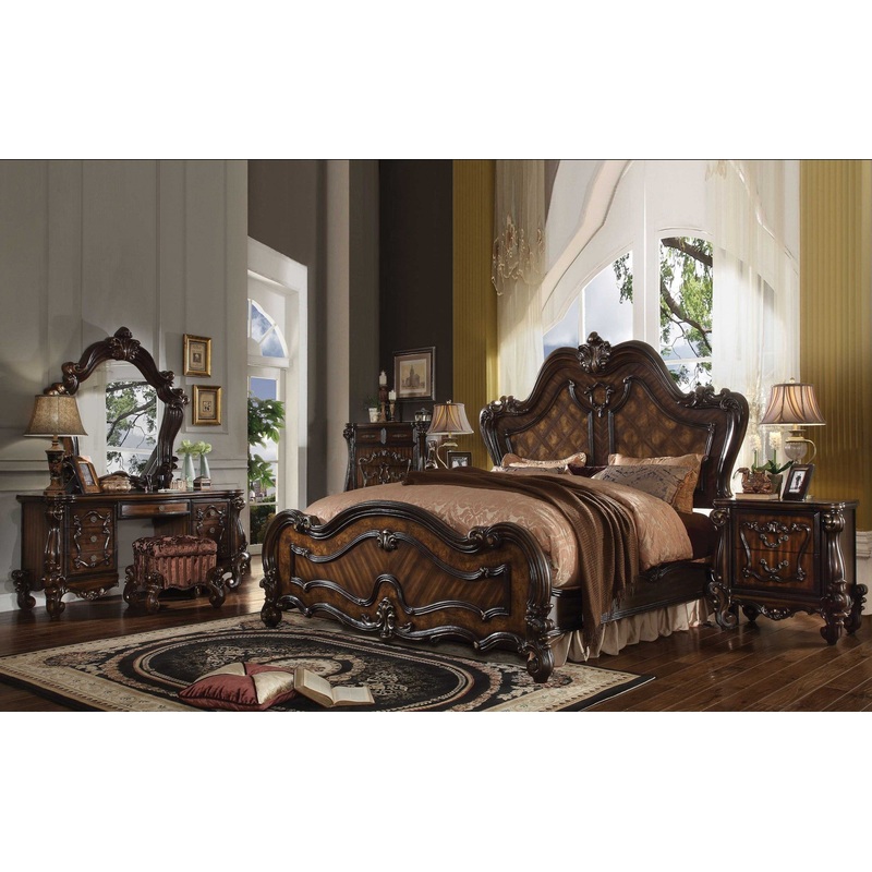 Cherry Oak Wood Poly Resin Queen Bed By Homeroots - 348182