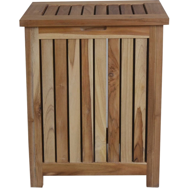 Compact Teak Laundy Storage With Removable Bag In Natural Finish By Homeroots