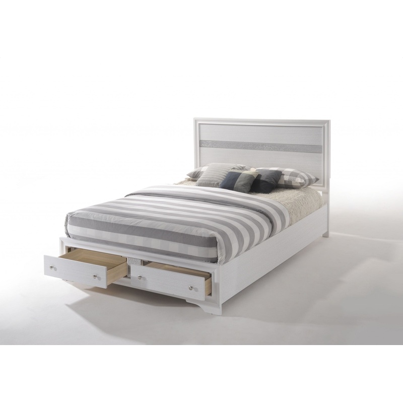 Contemporary White And Grey Queen Bed With Storage Footboard By Homeroots