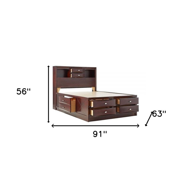 Espresso Multii-Drawer Wood Platform Queen Bed With Pull Out Tray By Homeroots