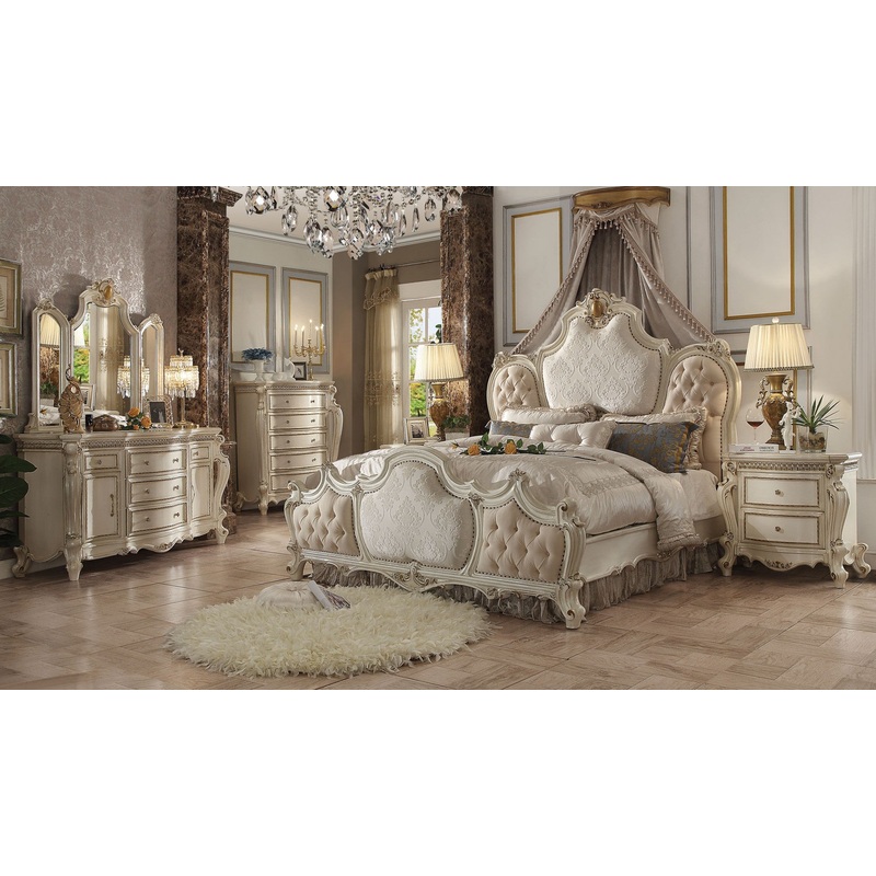 Fabric Antique Pearl Wood Poly Resin Upholstery Queen Bed By Homeroots