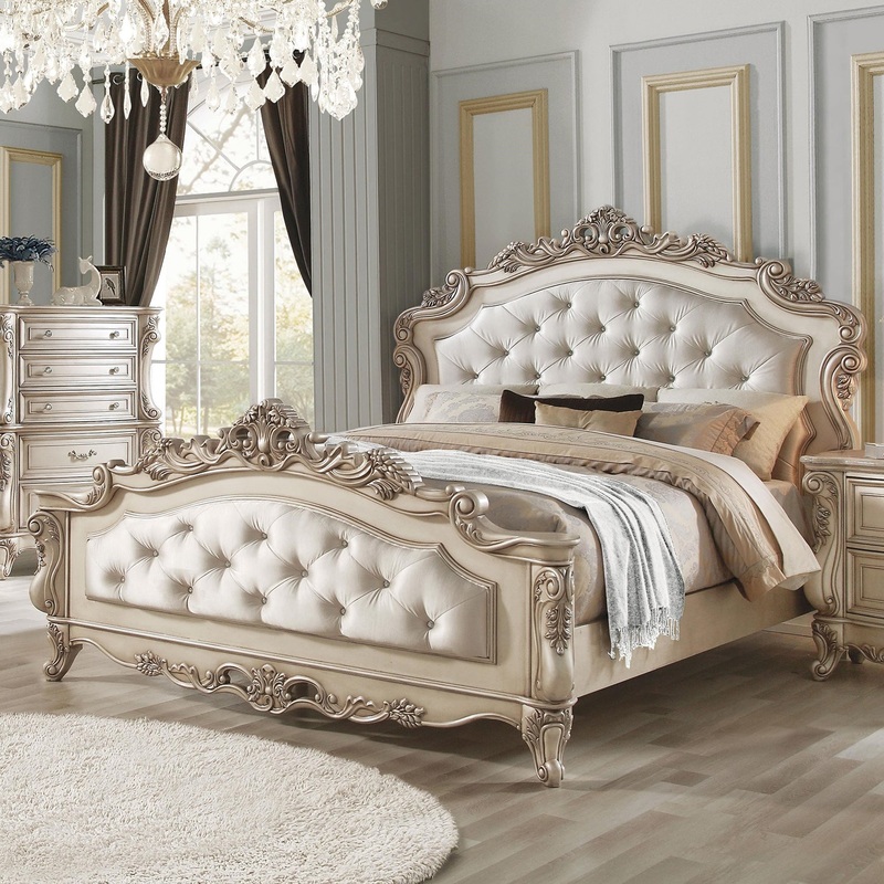 Fabric Antique White Wood Upholstered Hbfb Queen Bed By Homeroots
