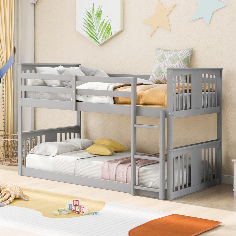 Gray Classic Twin Over Twin Bunk Bed With Ladder By Homeroots