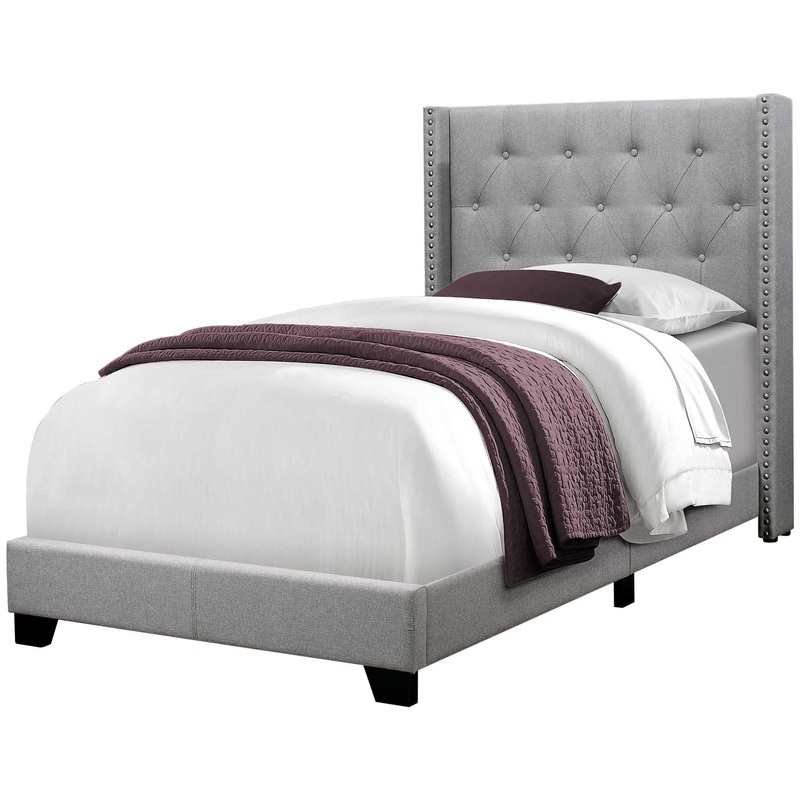Grey Linen With Chrome Trim - Twin Size Bed By Homeroots