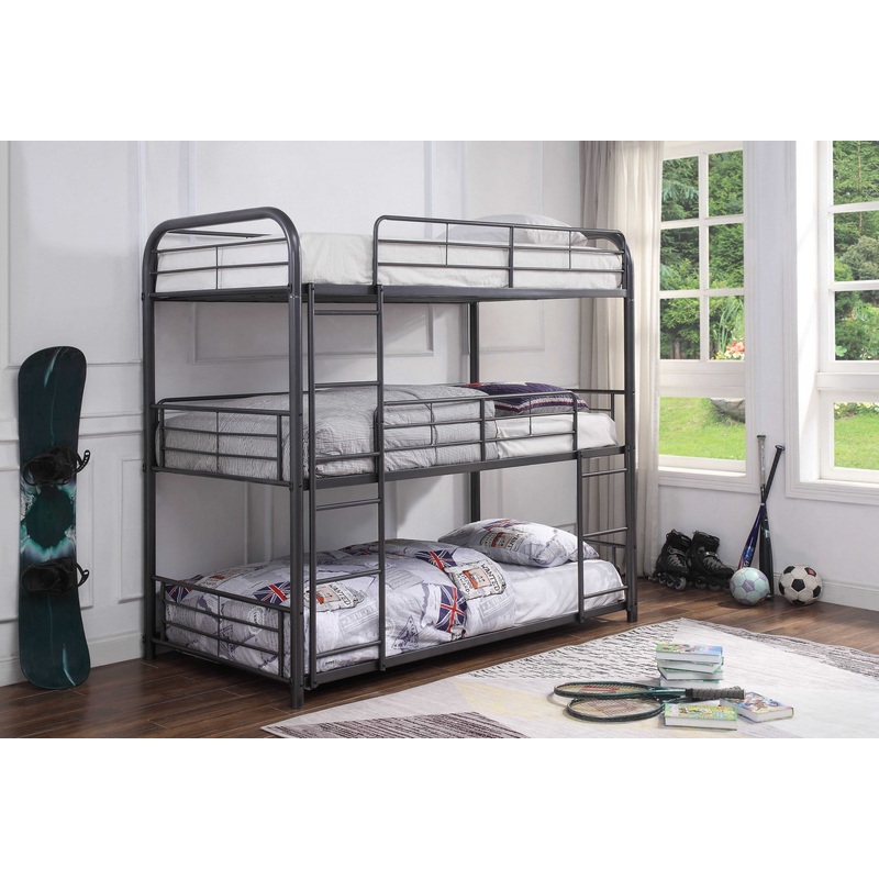 Gunmetal Metal Triple Bunk Bed - Twin By Homeroots