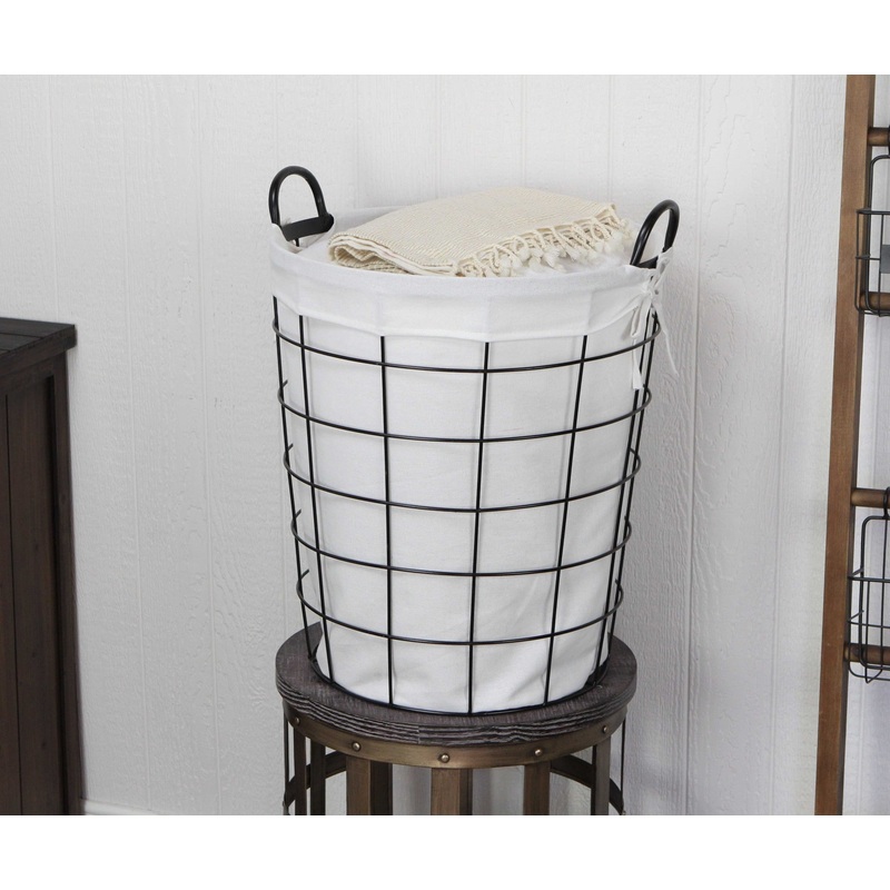 Large White Fabric Lined Metal Laundry Type Basket With Handle By Homeroots