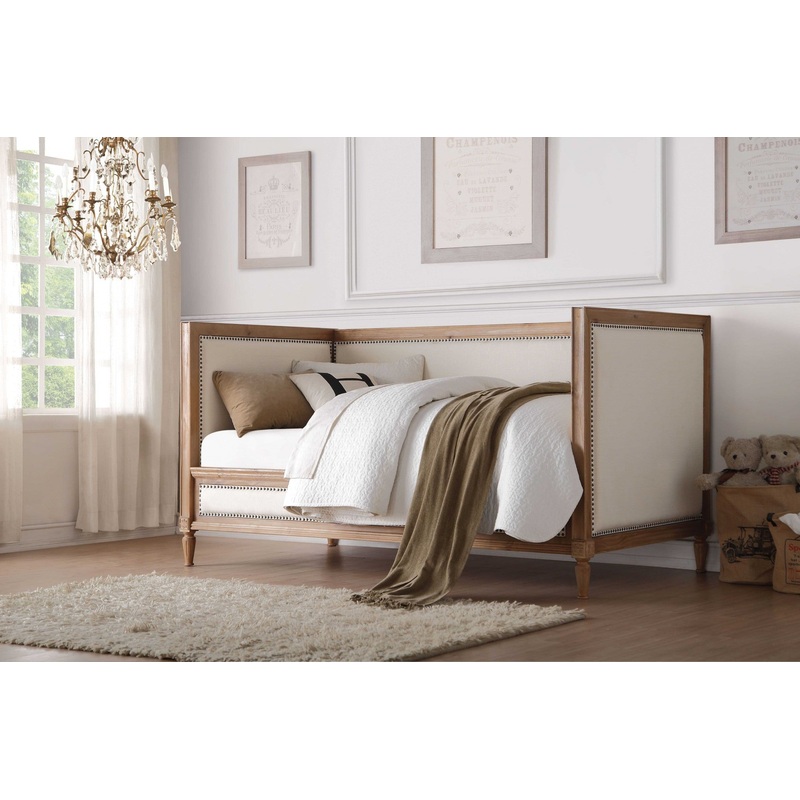Oak And Linen Nail Head Trim Twin Daybed By Homeroots