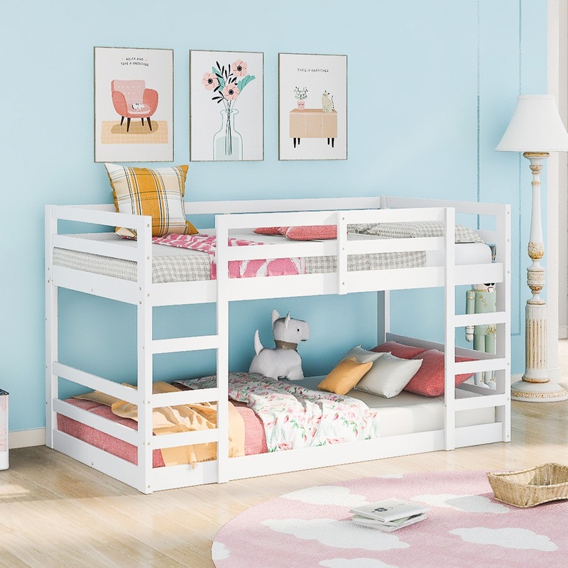 Pastel White Twin Over Twin Dual Ladder Bunk Bed By Homeroots