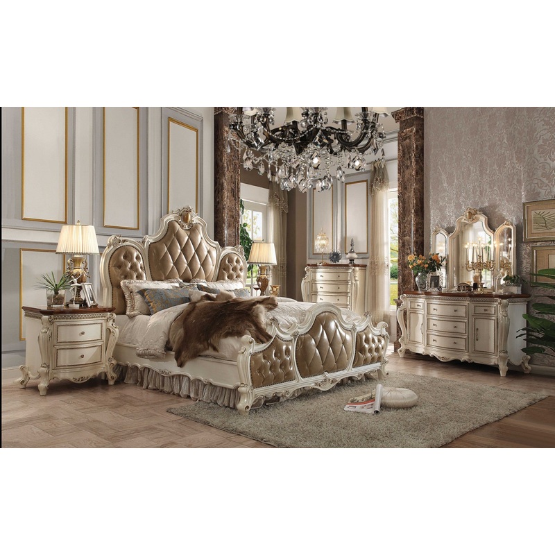 Pu Antique Pearl Wood Poly Resin Upholstery Eastern King Bed By Homeroots