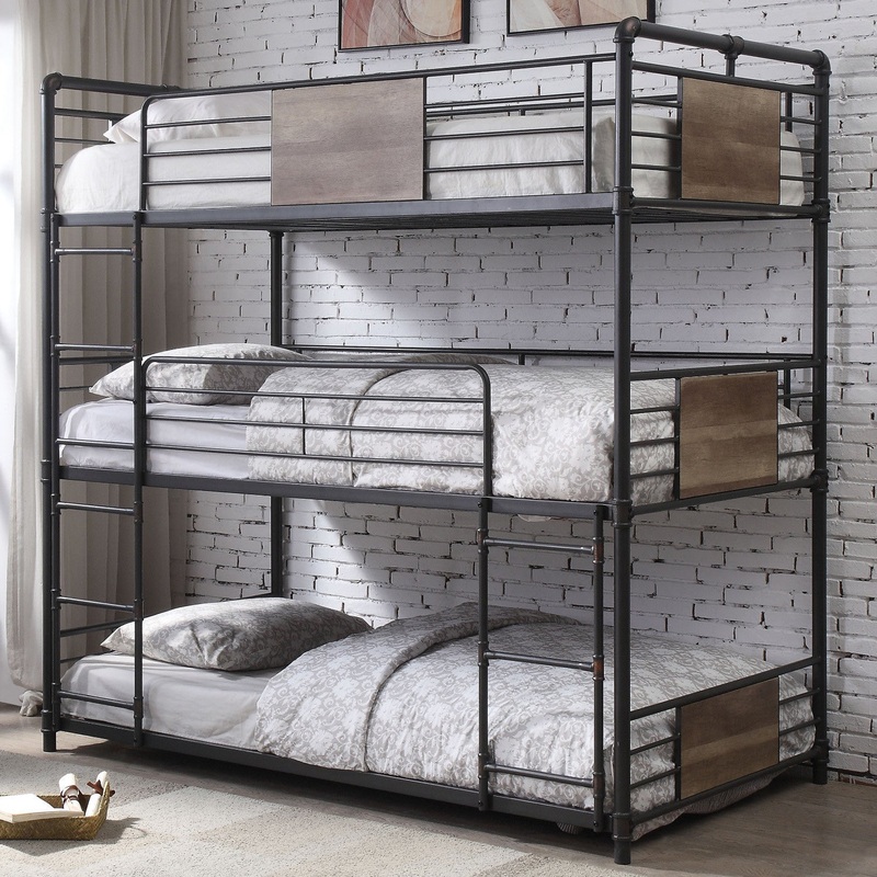 Sandy Black Dark Bronze Handbrushed Metal Wood Triple Bunk Bed Twin By Homeroots
