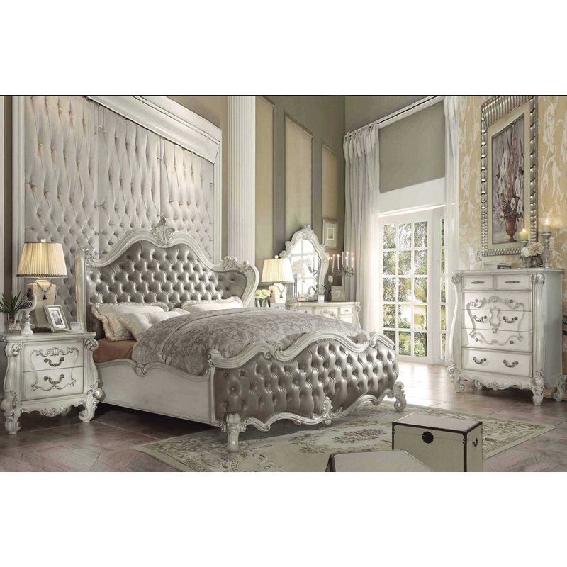 Vintage Gray Pu Bone White Wood Poly Resin Upholstery Queen Bed By Homeroots