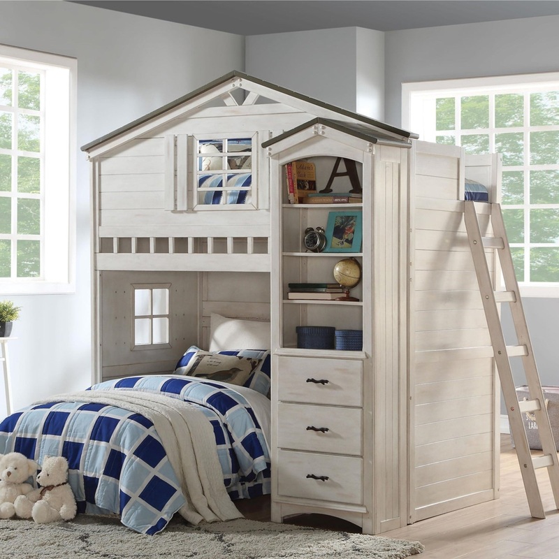 Weathered White Washed Gray Wood Loft Bed Twin Size By Homeroots