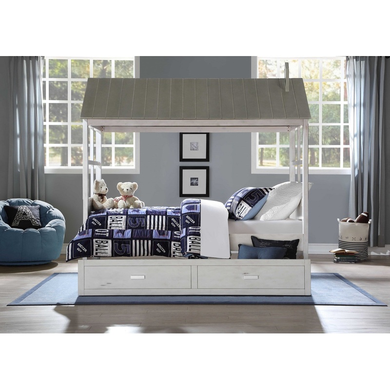 Weathered White Washed Gray Wood Twin Bed By Homeroots