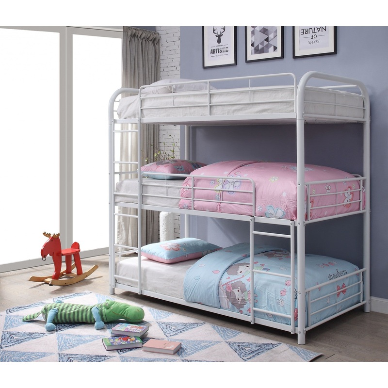 White Metal Triple Bunk Bed - Full By Homeroots